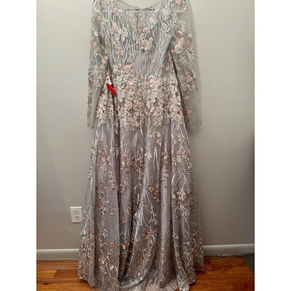 Mac Duggal 20402 Long Sleeve Dress A Line Embellished Pastel Floral Size 10 NWT - Picture 9 of 12